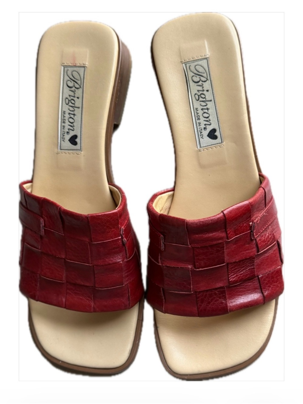 Brighton Red Woven Leather Slide Mules
